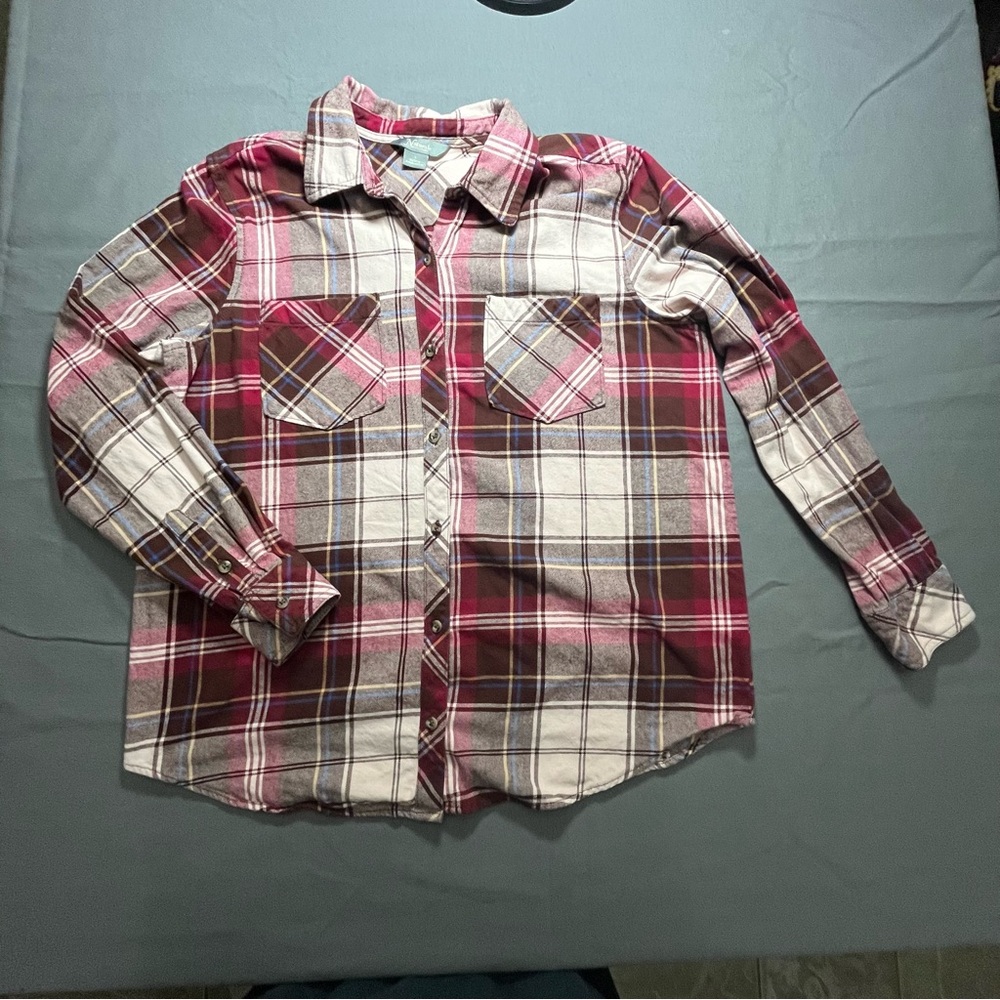 Natural Reflections Large Pink and White Plaid Button-Down Shirt 100% Cotton